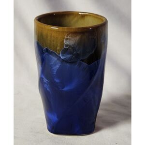 Handmade Drinking Cup Blue‎ Flower Petal Design 5"